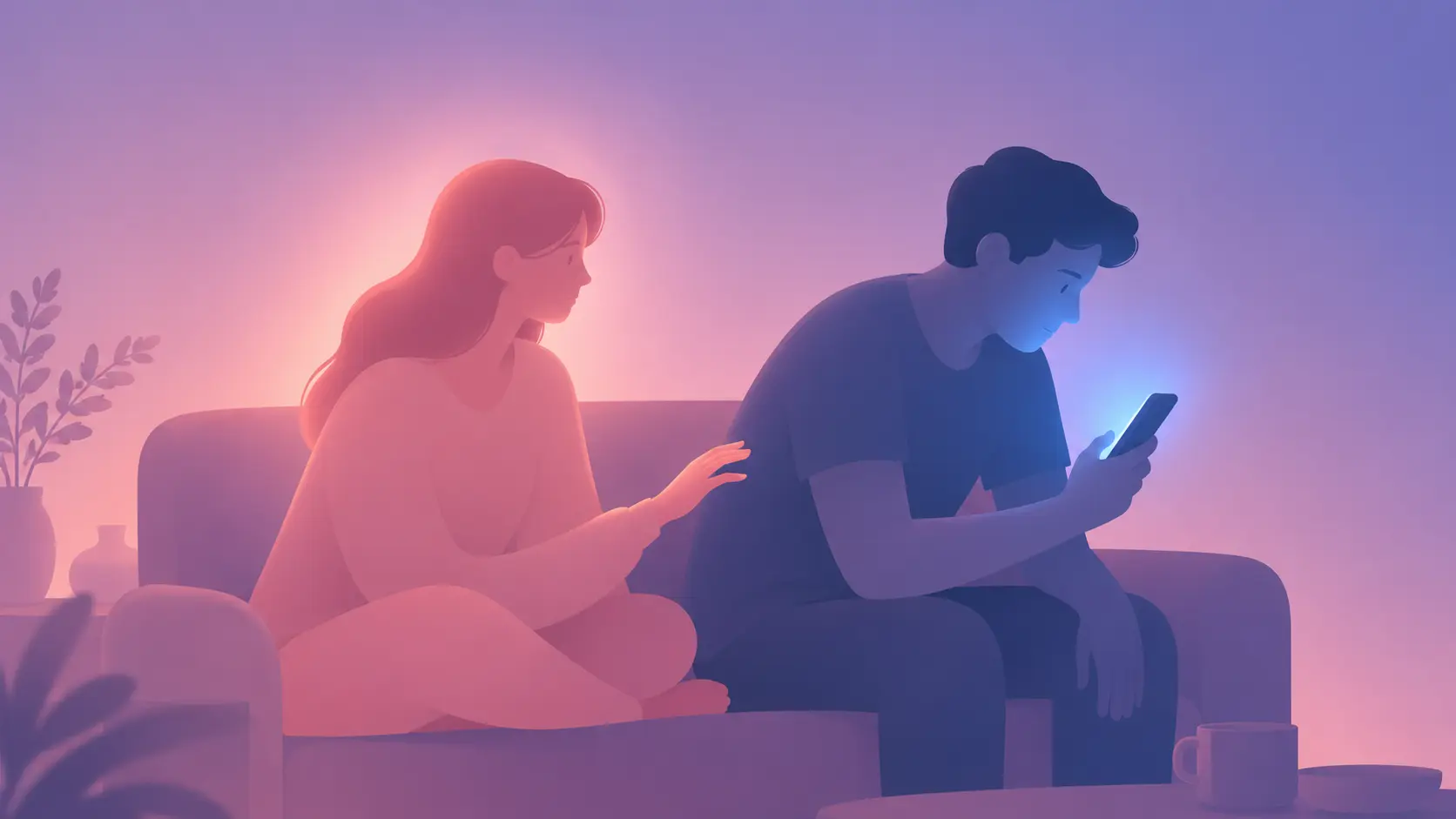 Symbolic illustration representing a partner who chooses his phone over being present