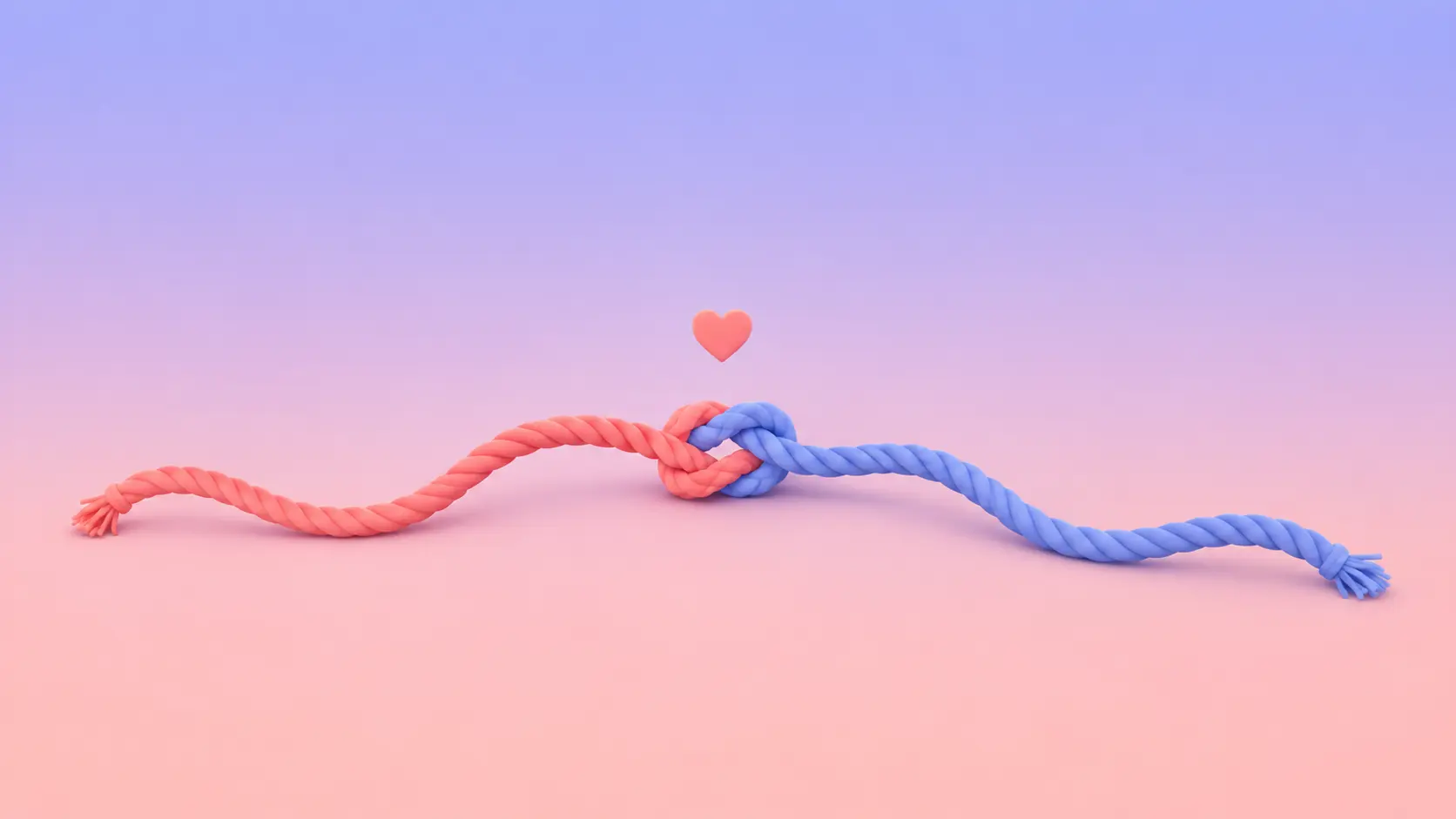 Flat vector illustration of a tug-of-war rope lying slack on the ground, one half warm coral-pink and the other cool periwinkle-blue, no one holding either end — symbolizing an argument no one is pulling on anymore.