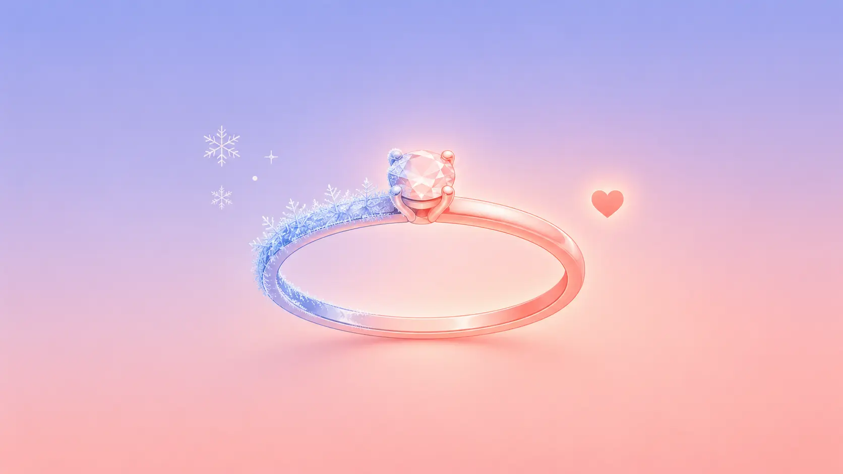 Flat-vector illustration of a woman in coral-pink tones holding a small wedding invitation while a man in periwinkle-blue tones stands slightly turned away, with faint engagement ring and calendar icons in the airy space between them