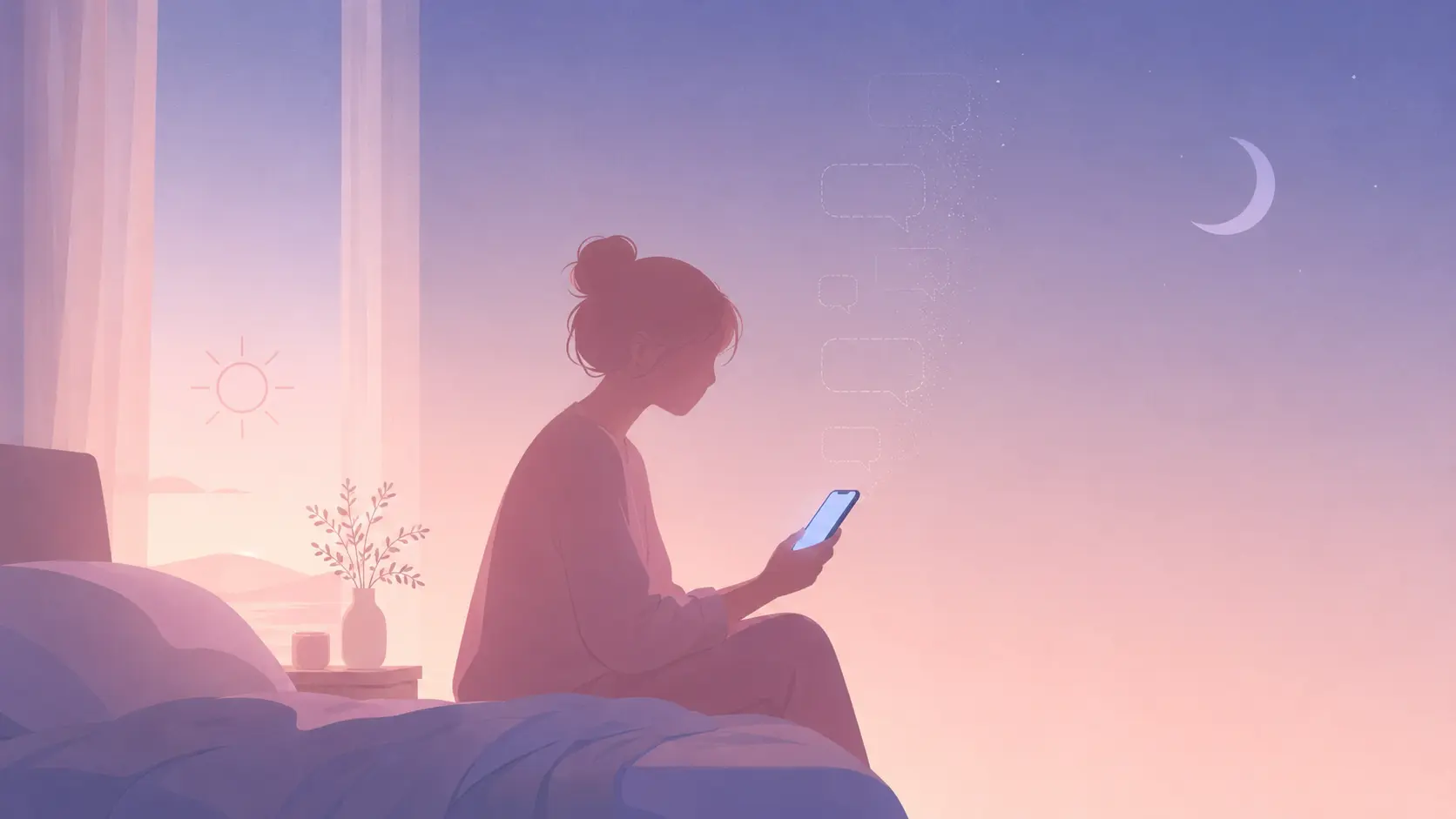 Symbolic illustration representing the absence of good morning and goodnight texts and a faded daily texting ritual in a relationship