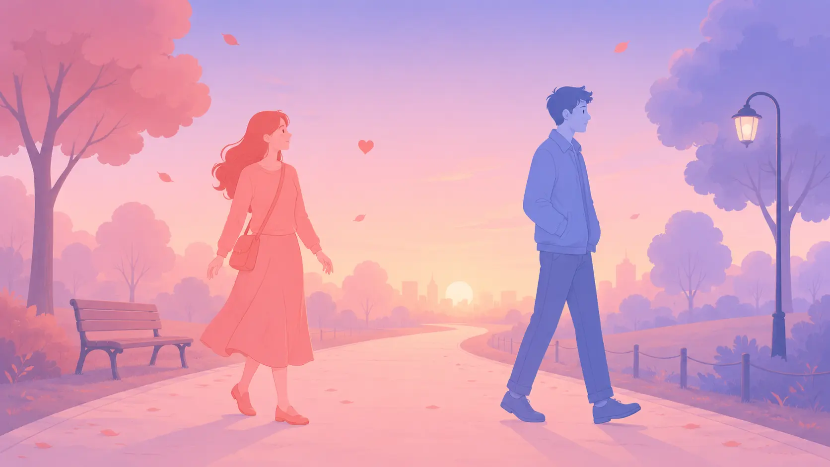 A couple sitting on the same couch yet emotionally far apart, one partner gazing away while the other notices the distance