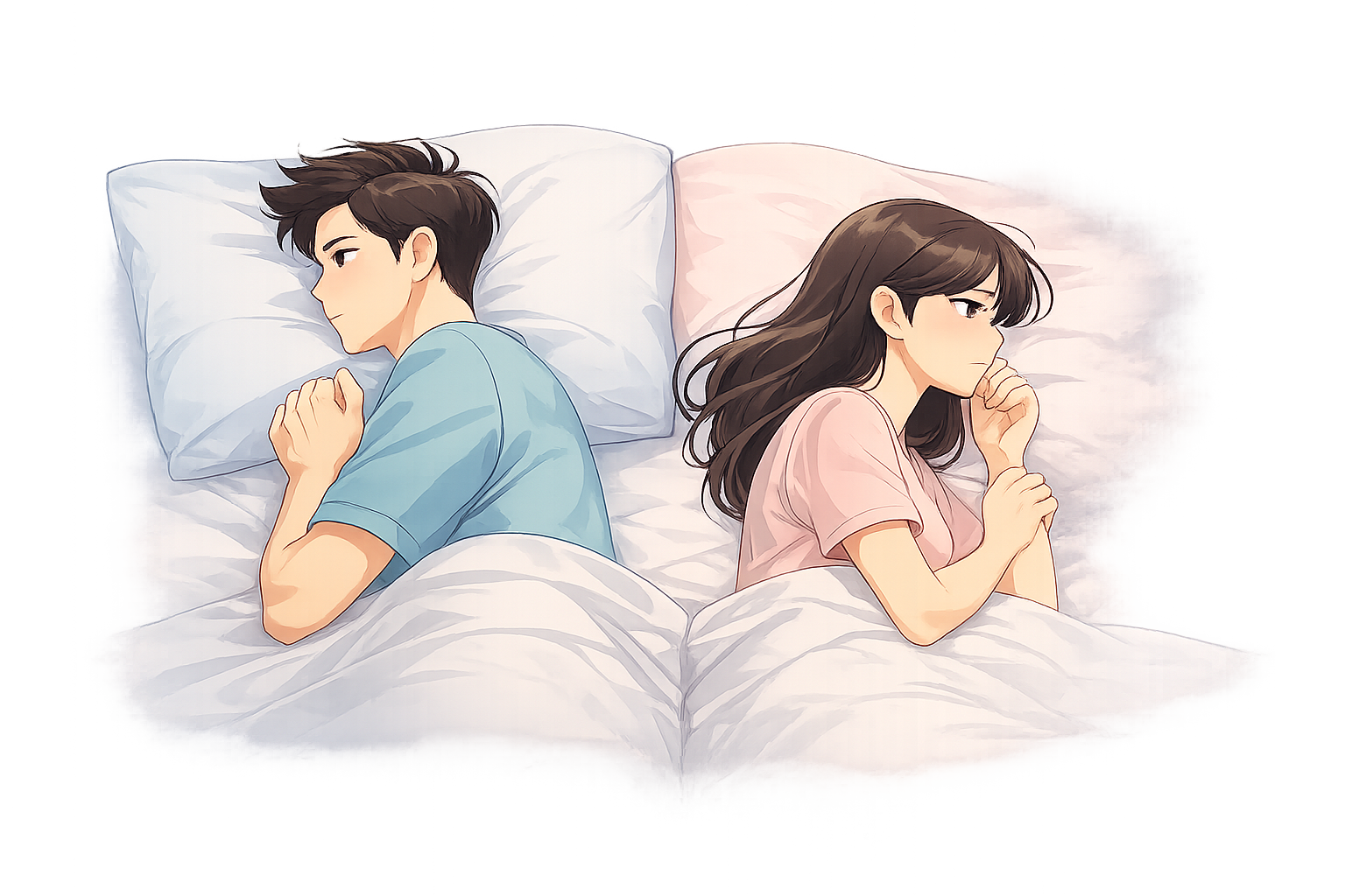 Illustration of two partners with a subtle emotional gap and a reduced sense of closeness