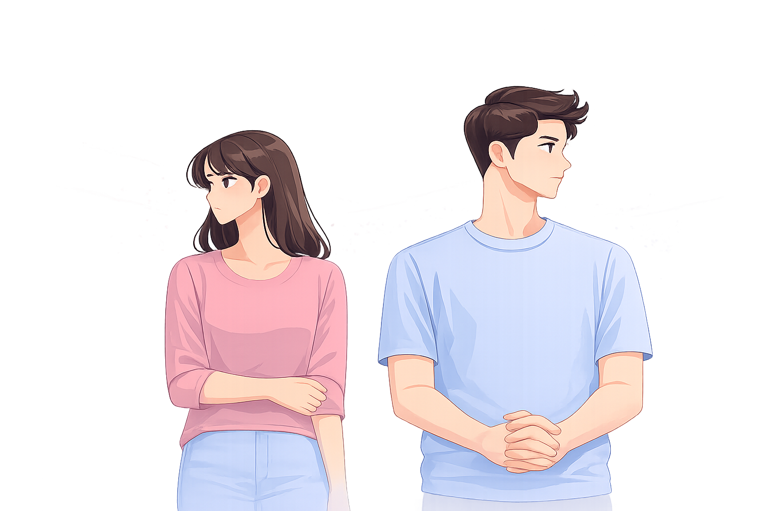 Illustration of two partners with a subtle emotional gap and reduced sense of closeness